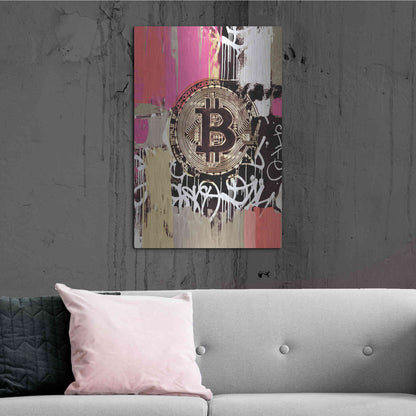 Luxe Metal Art 'Cryptocurrency Bitcoin Graffiti 2-8' by Irena Orlov, Metal Wall Art,24x36