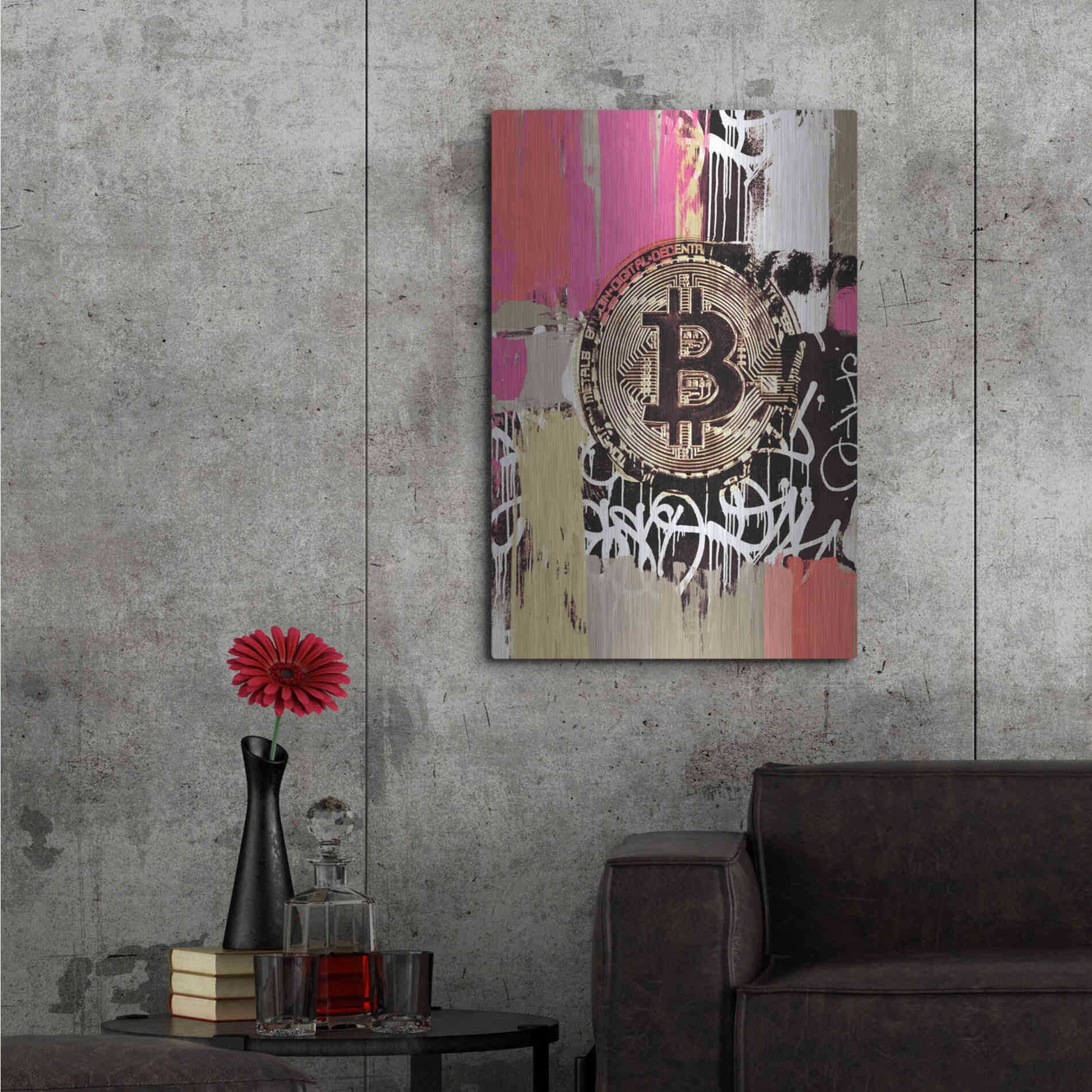 Luxe Metal Art 'Cryptocurrency Bitcoin Graffiti 2-8' by Irena Orlov, Metal Wall Art,24x36