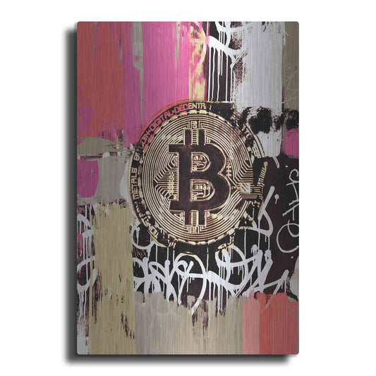 Luxe Metal Art 'Cryptocurrency Bitcoin Graffiti 2-8' by Irena Orlov, Metal Wall Art