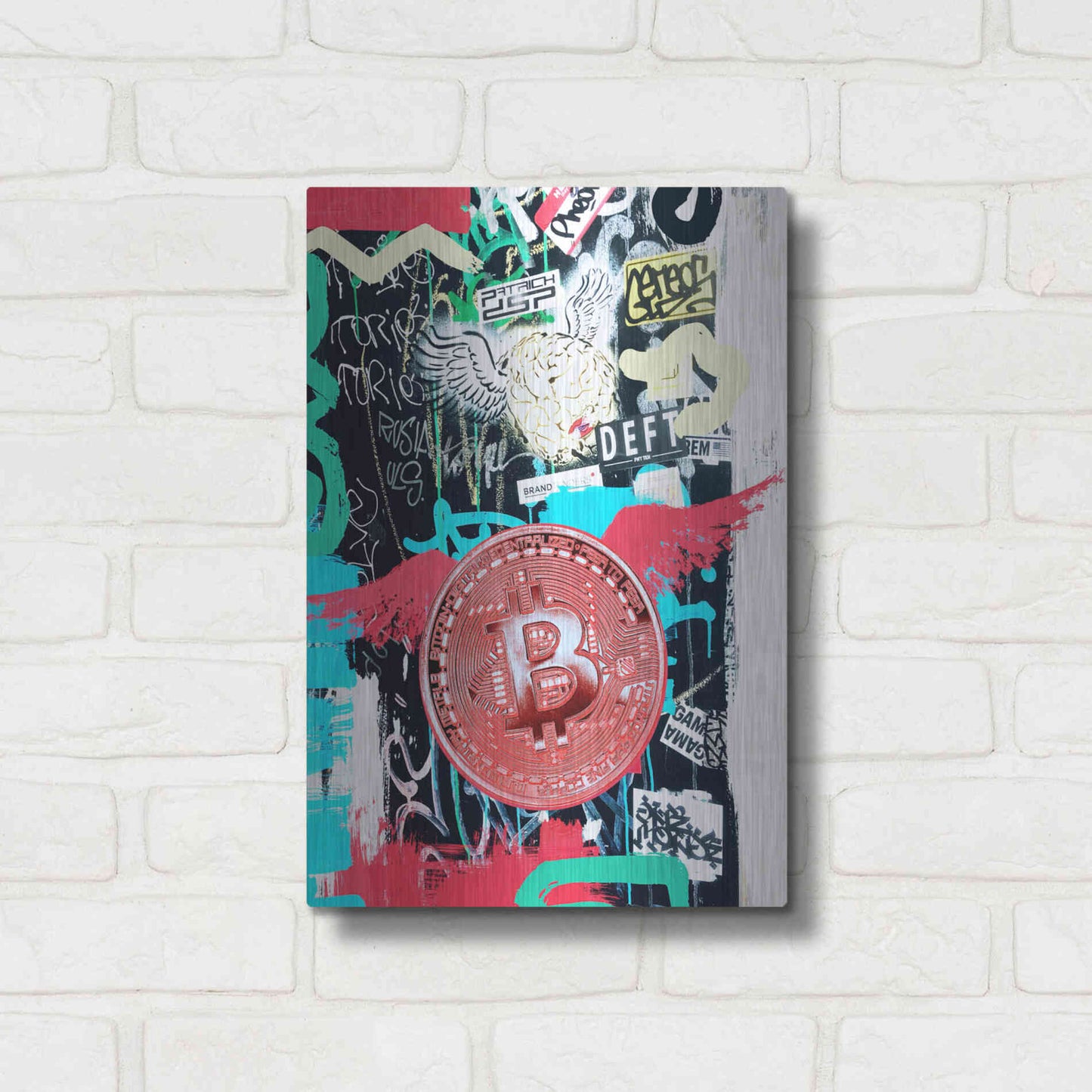 Luxe Metal Art 'Bitcoin Street Art 2' by Irena Orlov, Metal Wall Art,12x16