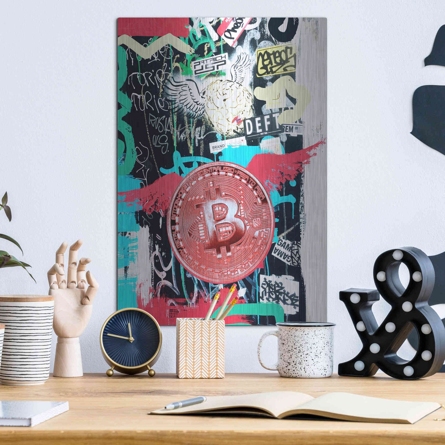 Luxe Metal Art 'Bitcoin Street Art 2' by Irena Orlov, Metal Wall Art,12x16