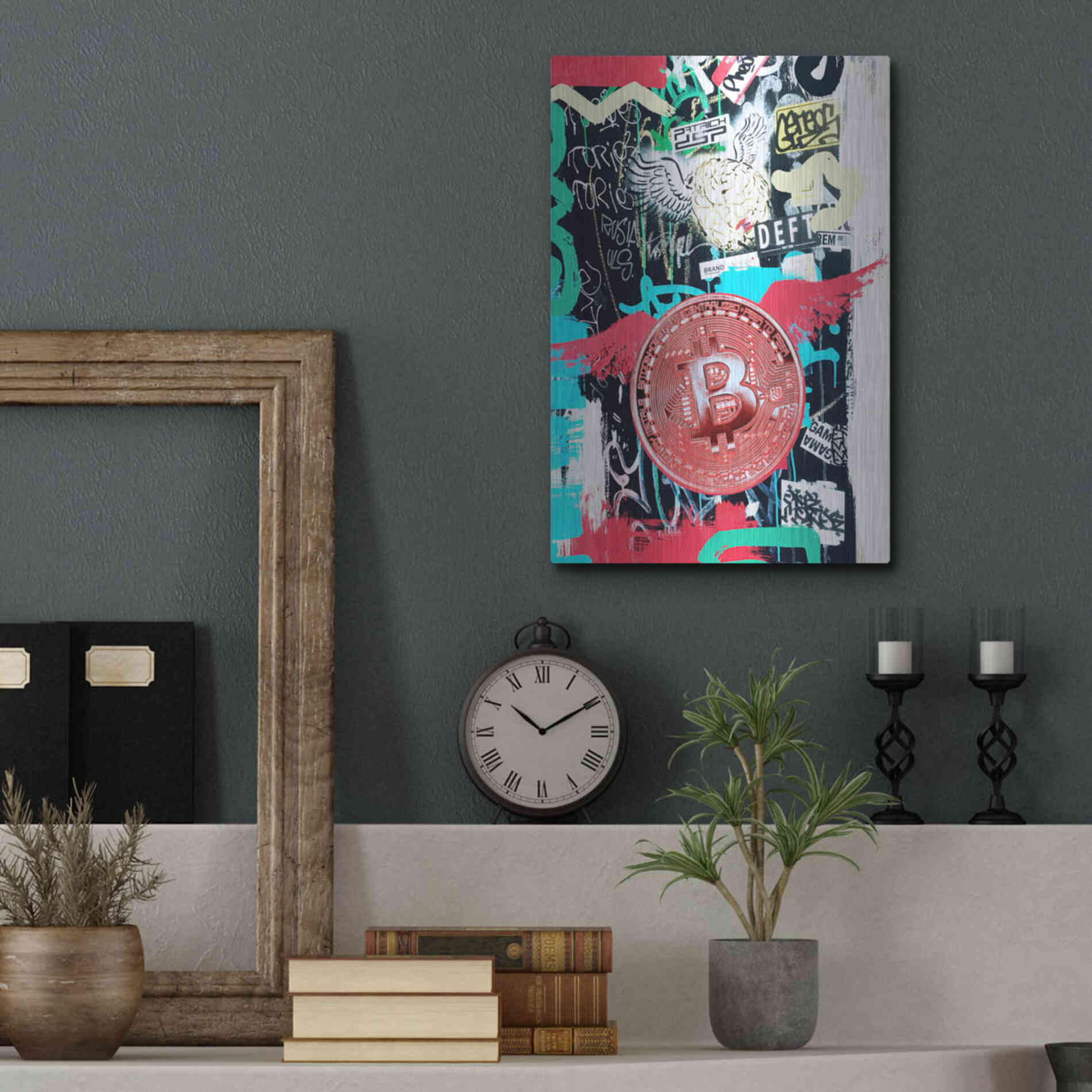 Luxe Metal Art 'Bitcoin Street Art 2' by Irena Orlov, Metal Wall Art,12x16