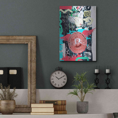 Luxe Metal Art 'Bitcoin Street Art 2' by Irena Orlov, Metal Wall Art,12x16