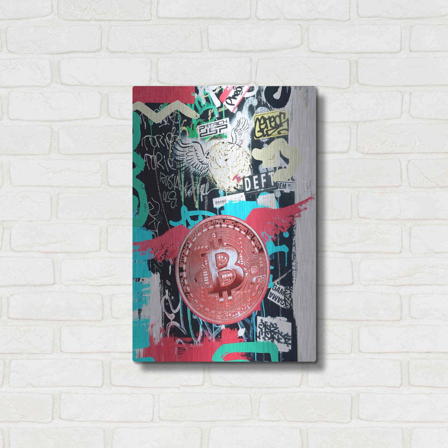 Luxe Metal Art 'Bitcoin Street Art 2' by Irena Orlov, Metal Wall Art,16x24
