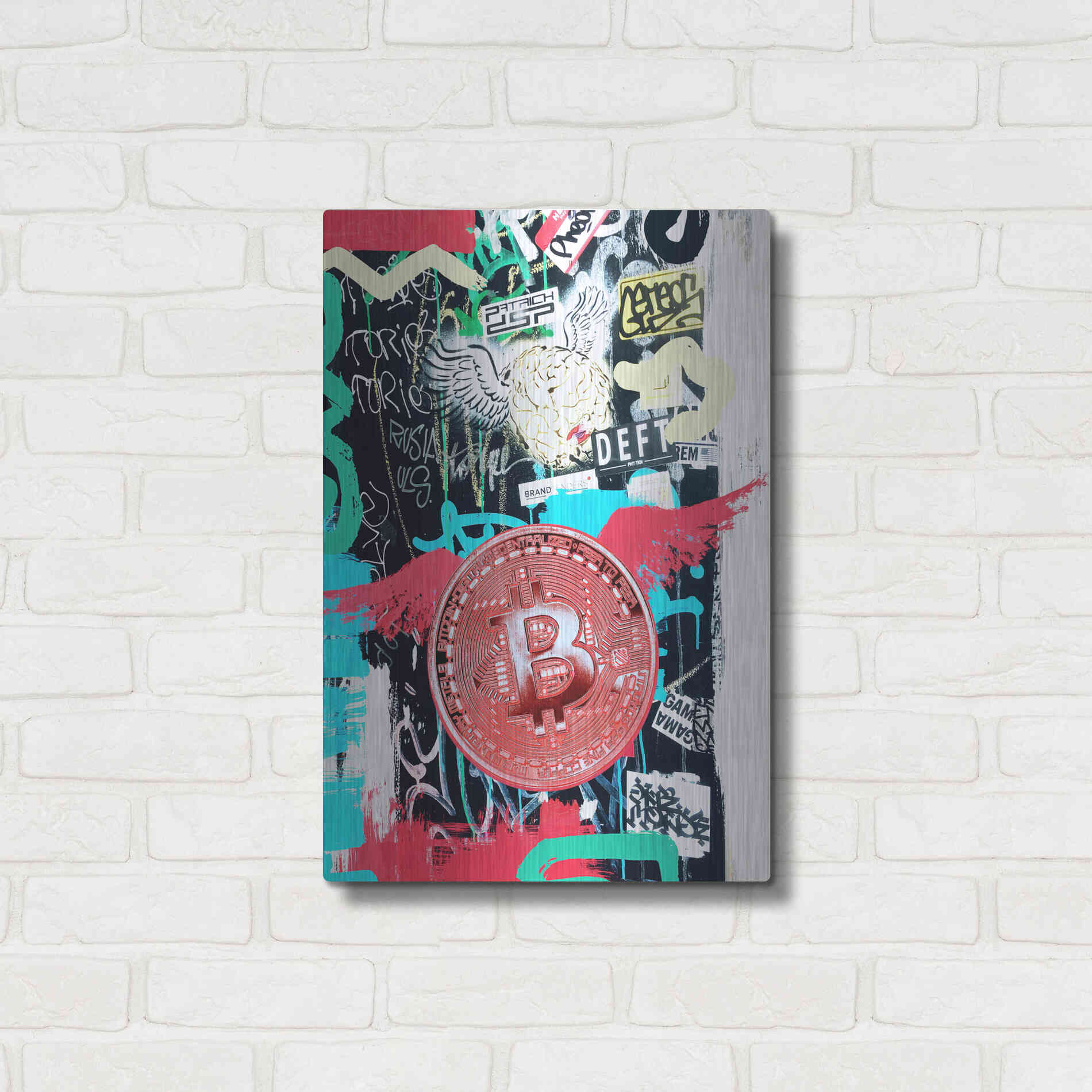 Luxe Metal Art 'Bitcoin Street Art 2' by Irena Orlov, Metal Wall Art,16x24