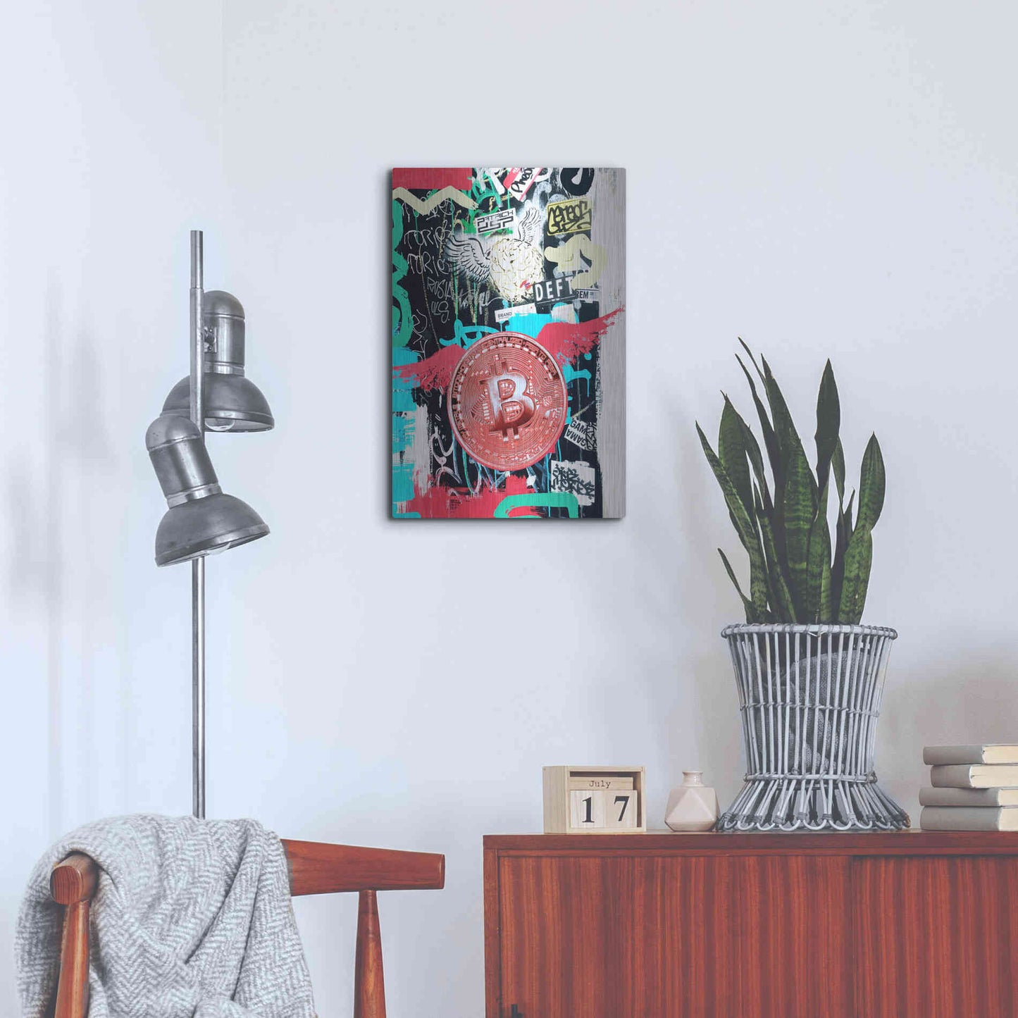 Luxe Metal Art 'Bitcoin Street Art 2' by Irena Orlov, Metal Wall Art,16x24