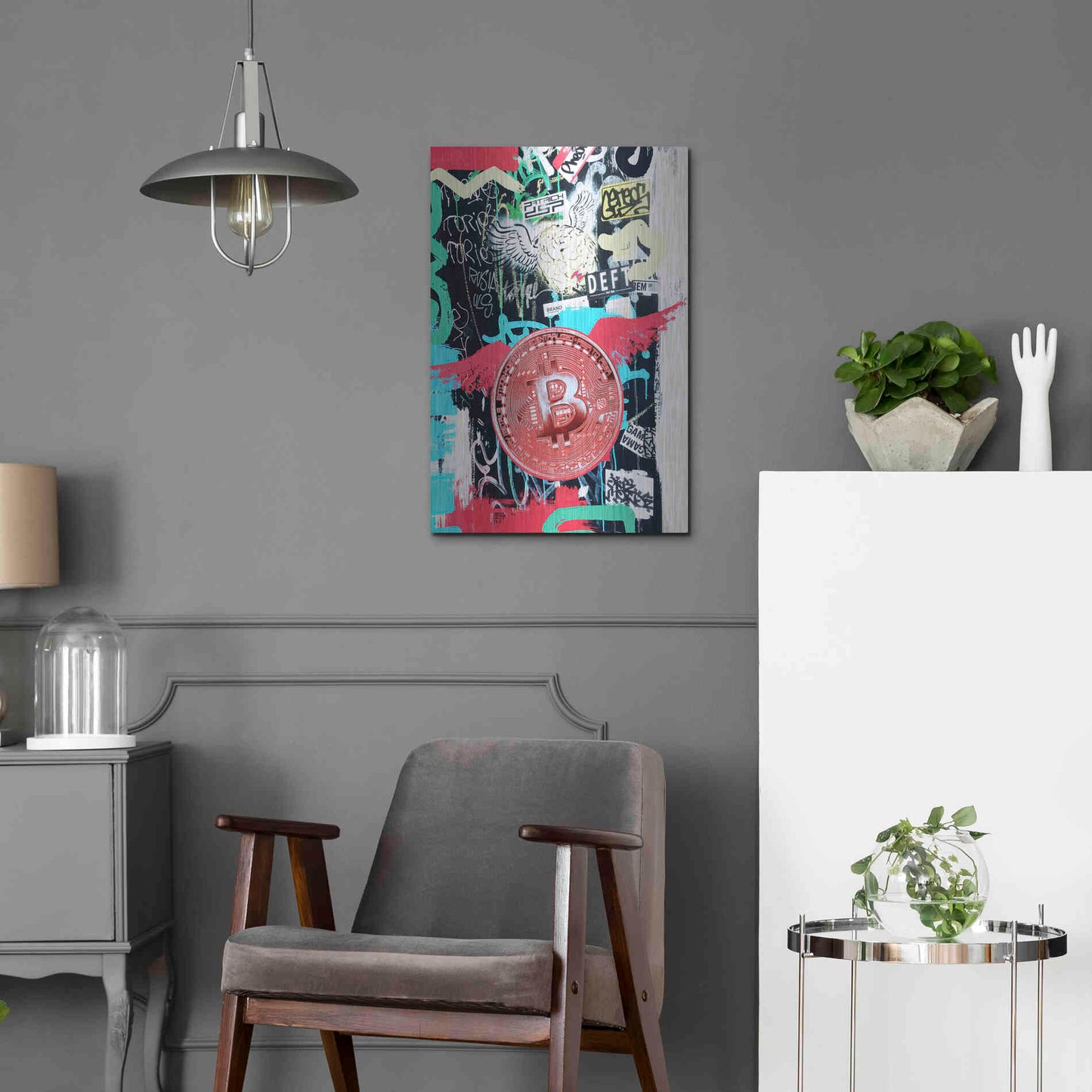 Luxe Metal Art 'Bitcoin Street Art 2' by Irena Orlov, Metal Wall Art,16x24