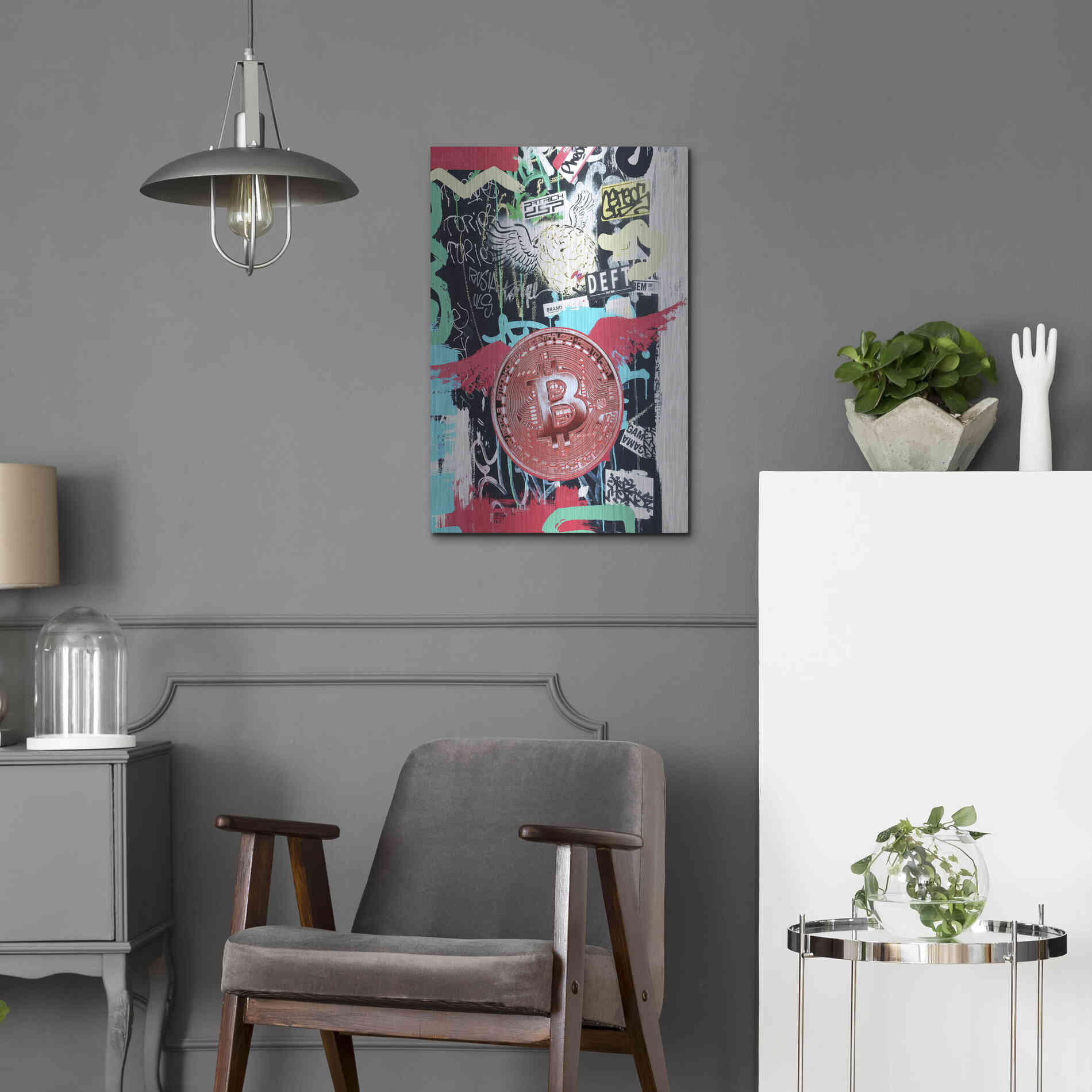 Luxe Metal Art 'Bitcoin Street Art 2' by Irena Orlov, Metal Wall Art,16x24