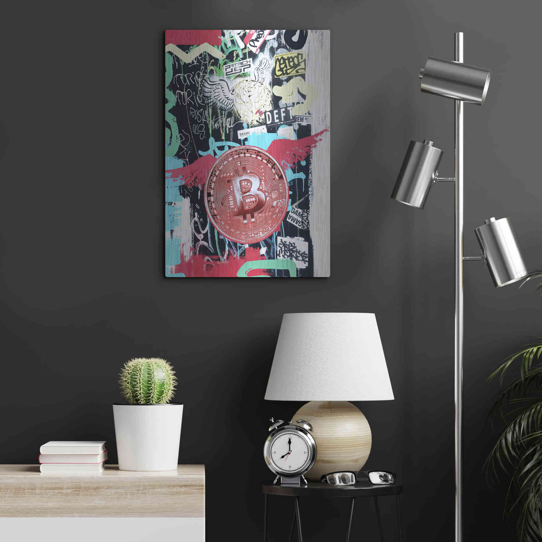 Luxe Metal Art 'Bitcoin Street Art 2' by Irena Orlov, Metal Wall Art,16x24