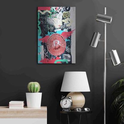 Luxe Metal Art 'Bitcoin Street Art 2' by Irena Orlov, Metal Wall Art,16x24