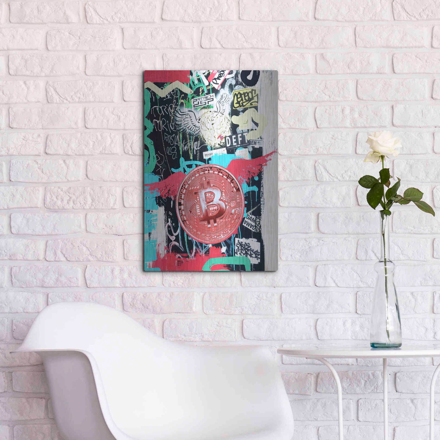 Luxe Metal Art 'Bitcoin Street Art 2' by Irena Orlov, Metal Wall Art,16x24