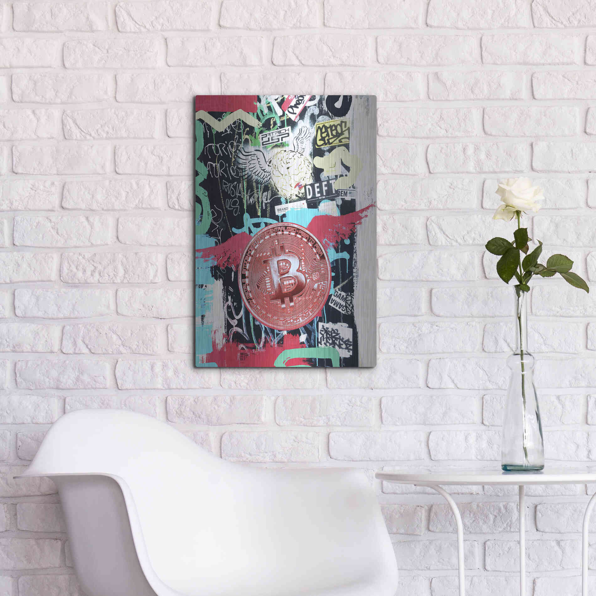 Luxe Metal Art 'Bitcoin Street Art 2' by Irena Orlov, Metal Wall Art,16x24