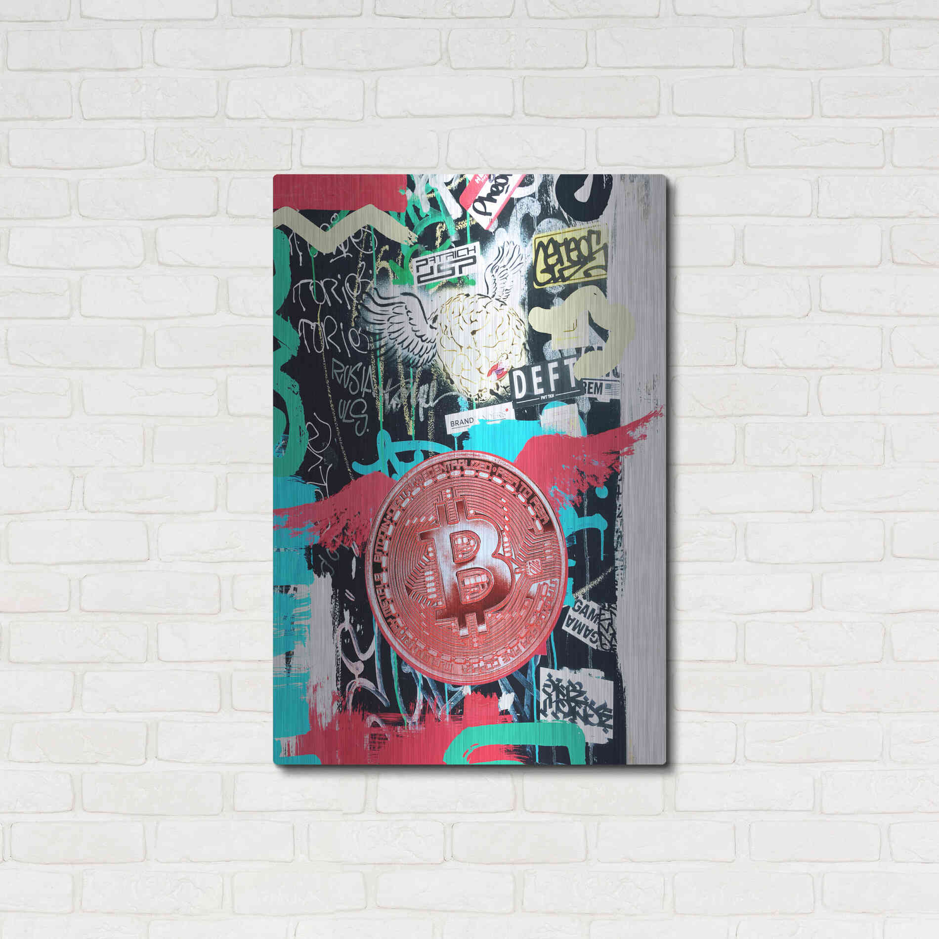Luxe Metal Art 'Bitcoin Street Art 2' by Irena Orlov, Metal Wall Art,24x36