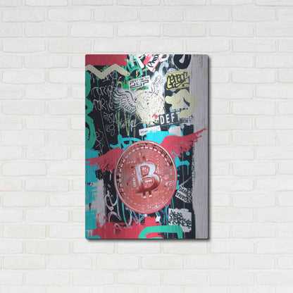 Luxe Metal Art 'Bitcoin Street Art 2' by Irena Orlov, Metal Wall Art,24x36