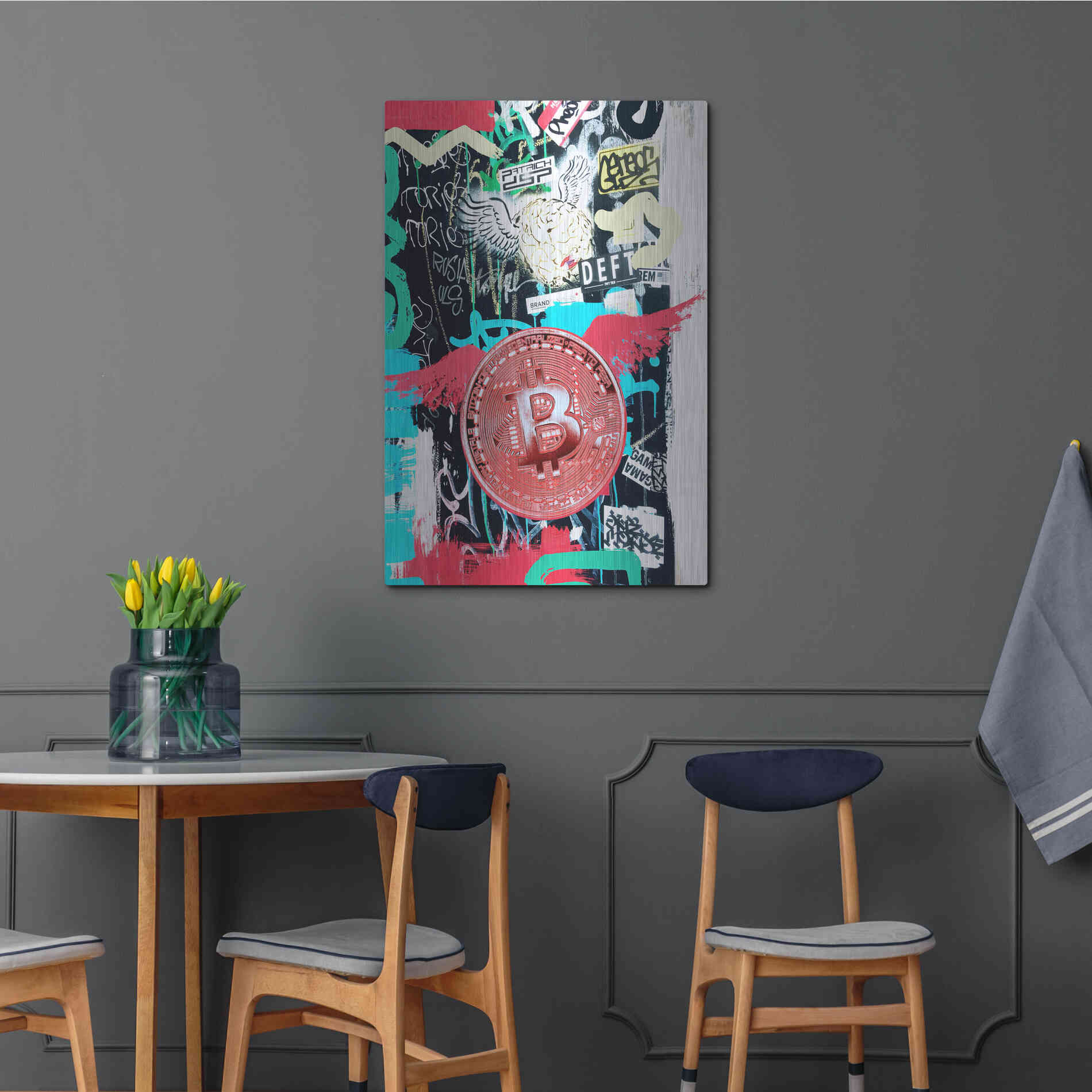 Luxe Metal Art 'Bitcoin Street Art 2' by Irena Orlov, Metal Wall Art,24x36