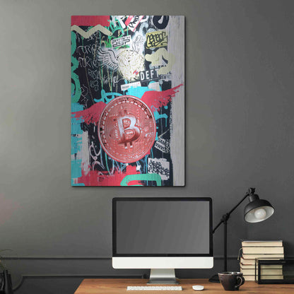 Luxe Metal Art 'Bitcoin Street Art 2' by Irena Orlov, Metal Wall Art,24x36