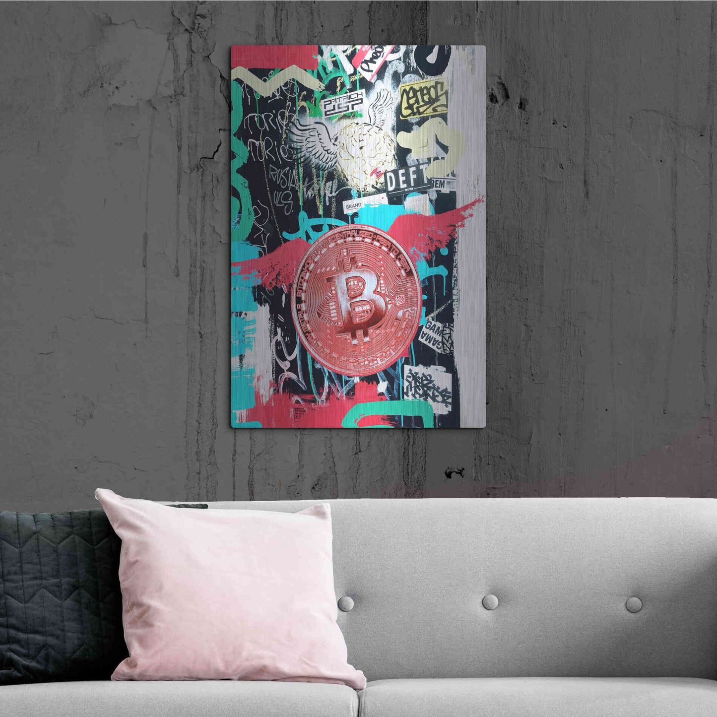 Luxe Metal Art 'Bitcoin Street Art 2' by Irena Orlov, Metal Wall Art,24x36