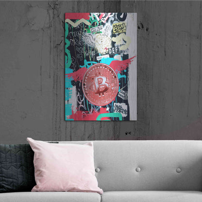 Luxe Metal Art 'Bitcoin Street Art 2' by Irena Orlov, Metal Wall Art,24x36
