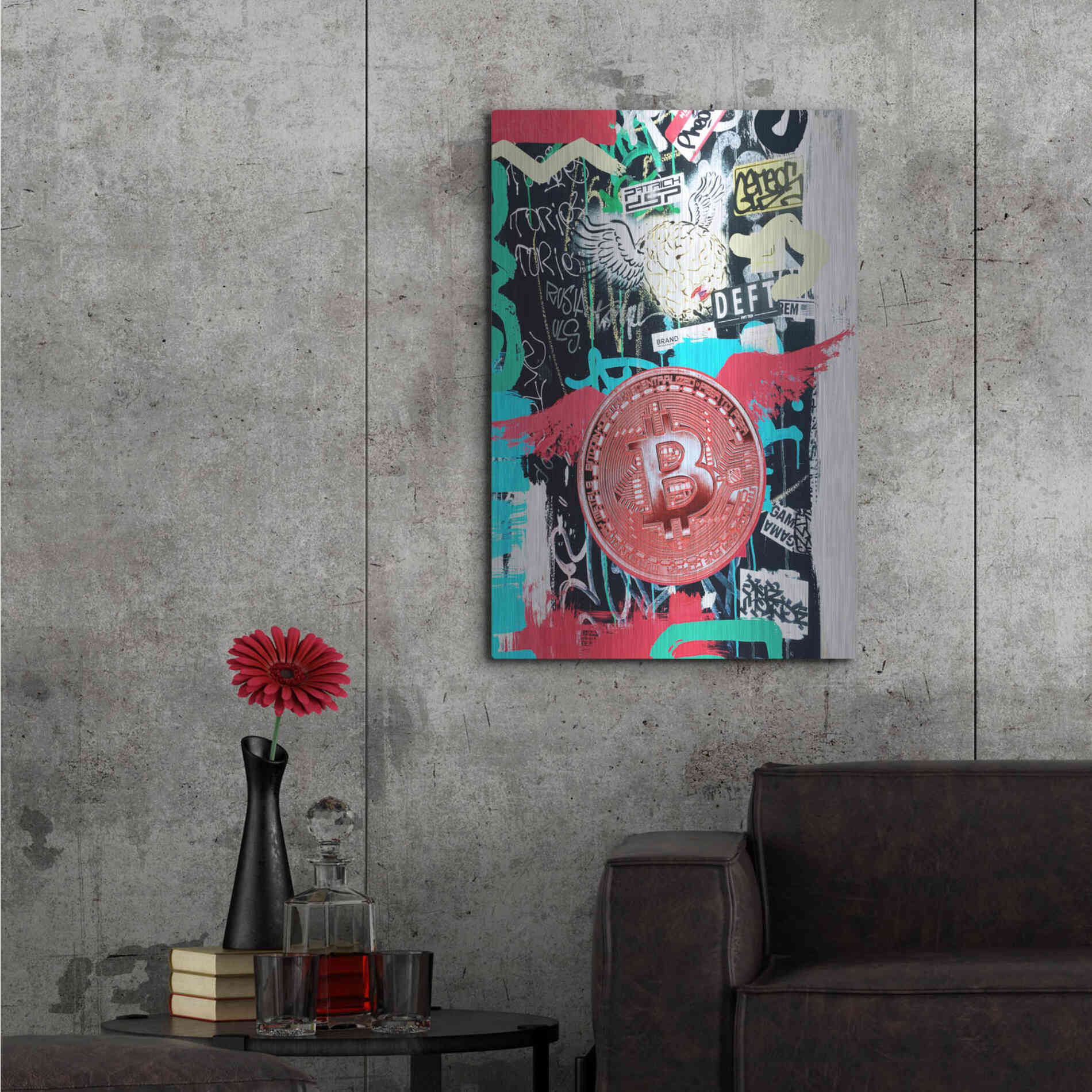 Luxe Metal Art 'Bitcoin Street Art 2' by Irena Orlov, Metal Wall Art,24x36