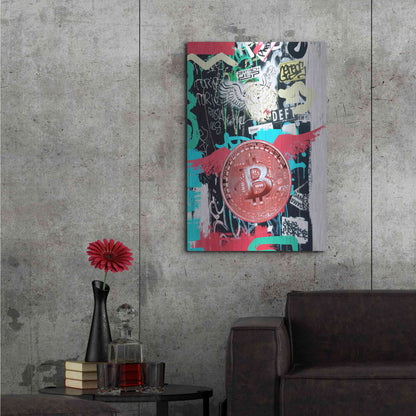 Luxe Metal Art 'Bitcoin Street Art 2' by Irena Orlov, Metal Wall Art,24x36
