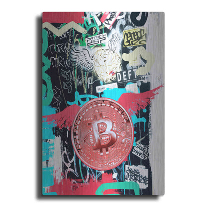 Luxe Metal Art 'Bitcoin Street Art 2' by Irena Orlov, Metal Wall Art