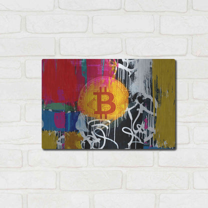 Luxe Metal Art 'Cryptocurrency Bitcoin Graffiti 1' by Irena Orlov, Metal Wall Art,16x12