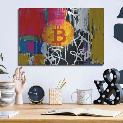 Luxe Metal Art 'Cryptocurrency Bitcoin Graffiti 1' by Irena Orlov, Metal Wall Art,16x12