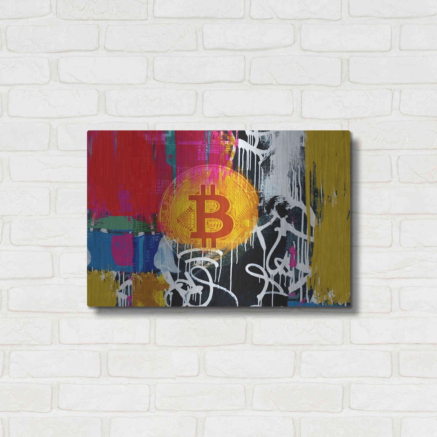 Luxe Metal Art 'Cryptocurrency Bitcoin Graffiti 1' by Irena Orlov, Metal Wall Art,24x16