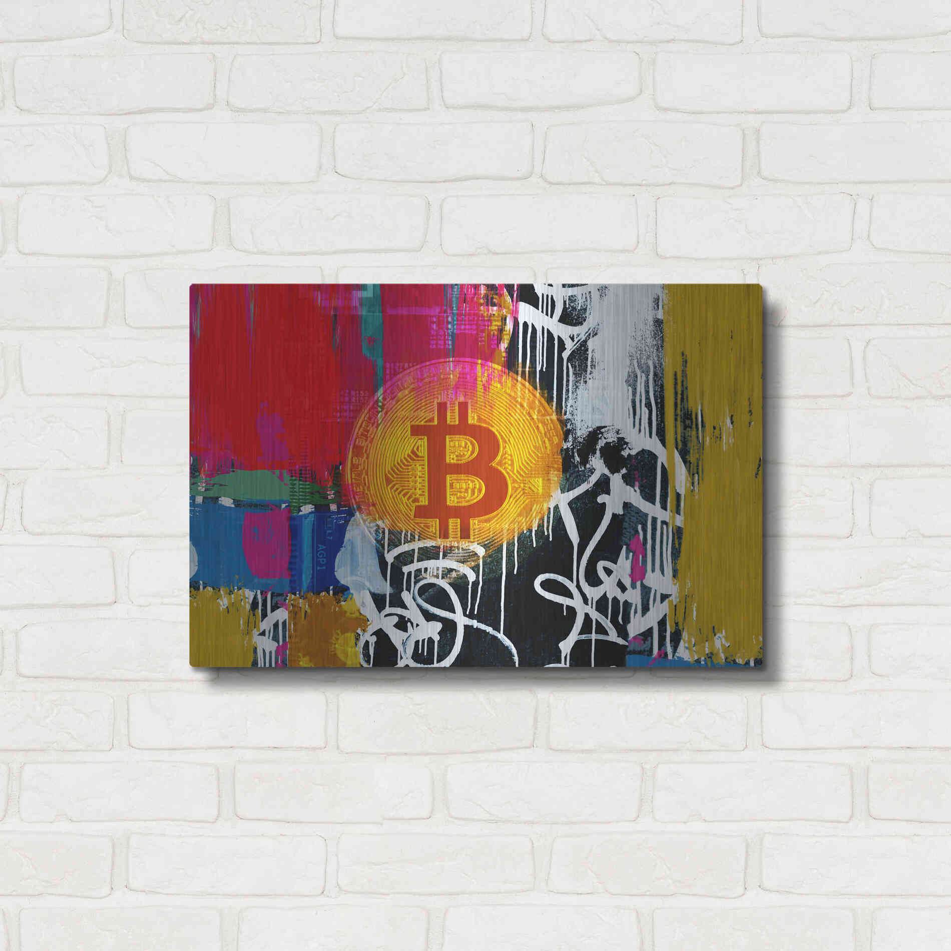 Luxe Metal Art 'Cryptocurrency Bitcoin Graffiti 1' by Irena Orlov, Metal Wall Art,24x16