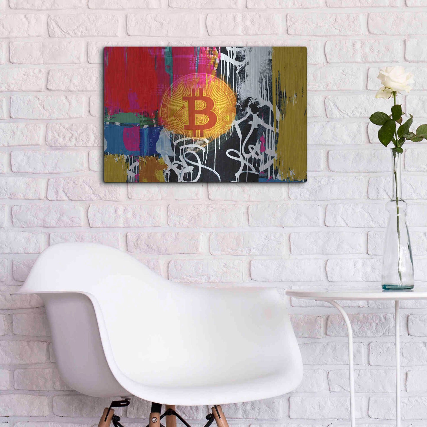 Luxe Metal Art 'Cryptocurrency Bitcoin Graffiti 1' by Irena Orlov, Metal Wall Art,24x16