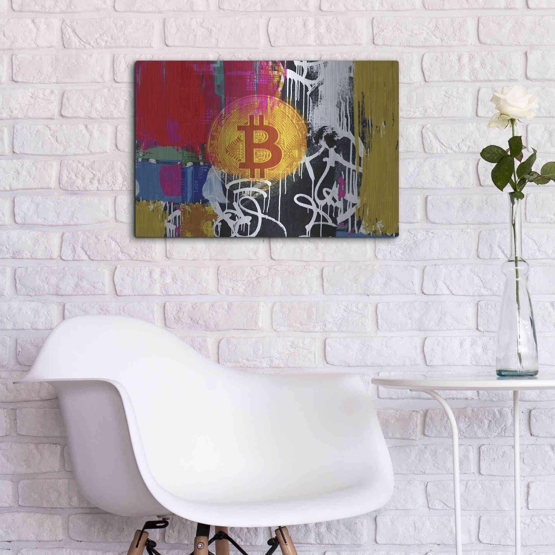 Luxe Metal Art 'Cryptocurrency Bitcoin Graffiti 1' by Irena Orlov, Metal Wall Art,24x16