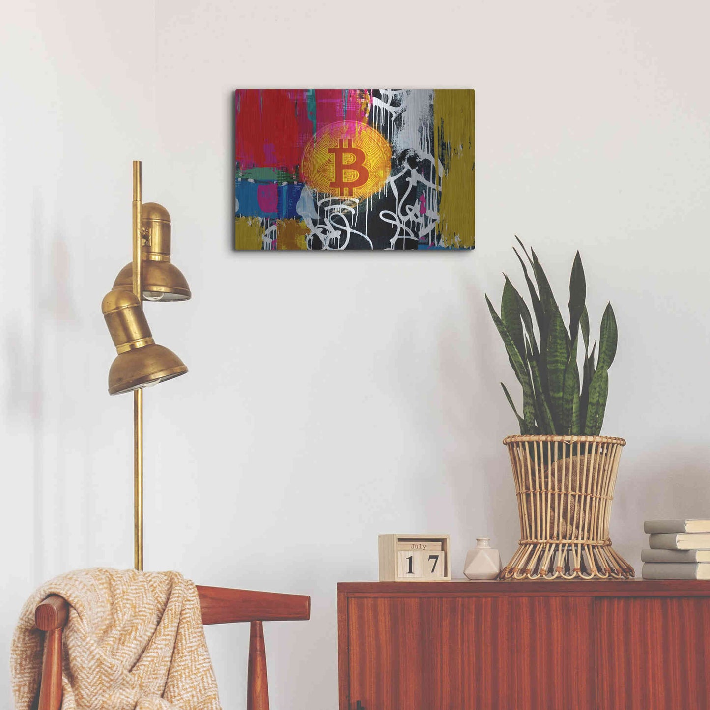 Luxe Metal Art 'Cryptocurrency Bitcoin Graffiti 1' by Irena Orlov, Metal Wall Art,24x16