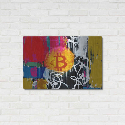 Luxe Metal Art 'Cryptocurrency Bitcoin Graffiti 1' by Irena Orlov, Metal Wall Art,36x24