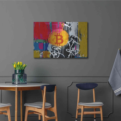 Luxe Metal Art 'Cryptocurrency Bitcoin Graffiti 1' by Irena Orlov, Metal Wall Art,36x24