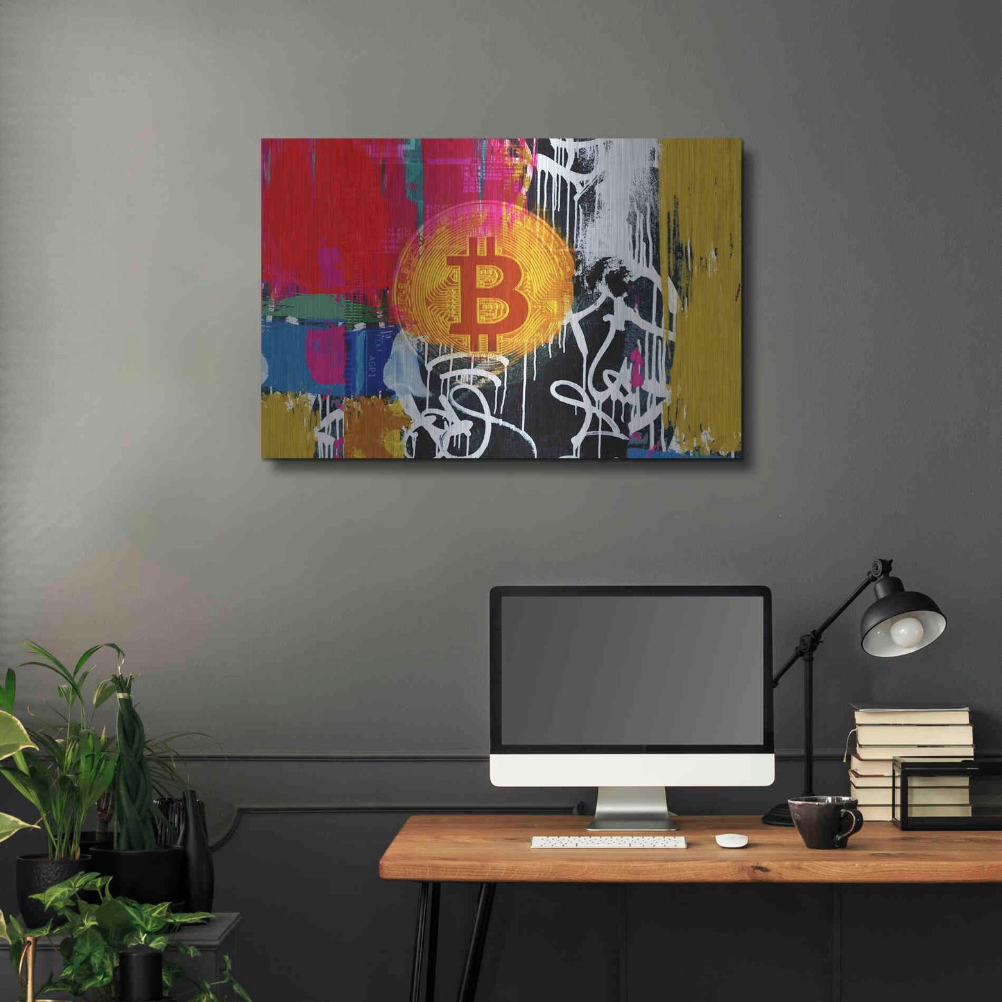 Luxe Metal Art 'Cryptocurrency Bitcoin Graffiti 1' by Irena Orlov, Metal Wall Art,36x24