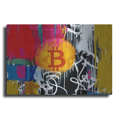 Luxe Metal Art 'Cryptocurrency Bitcoin Graffiti 1' by Irena Orlov, Metal Wall Art