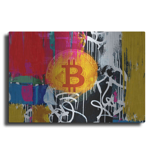 Luxe Metal Art 'Cryptocurrency Bitcoin Graffiti 1' by Irena Orlov, Metal Wall Art