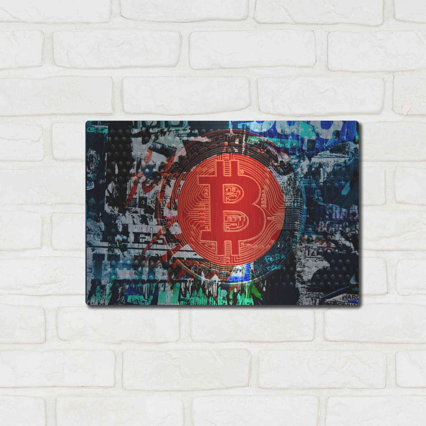 Luxe Metal Art 'Bitcoin Graffiti 1' by Irena Orlov, Metal Wall Art,16x12