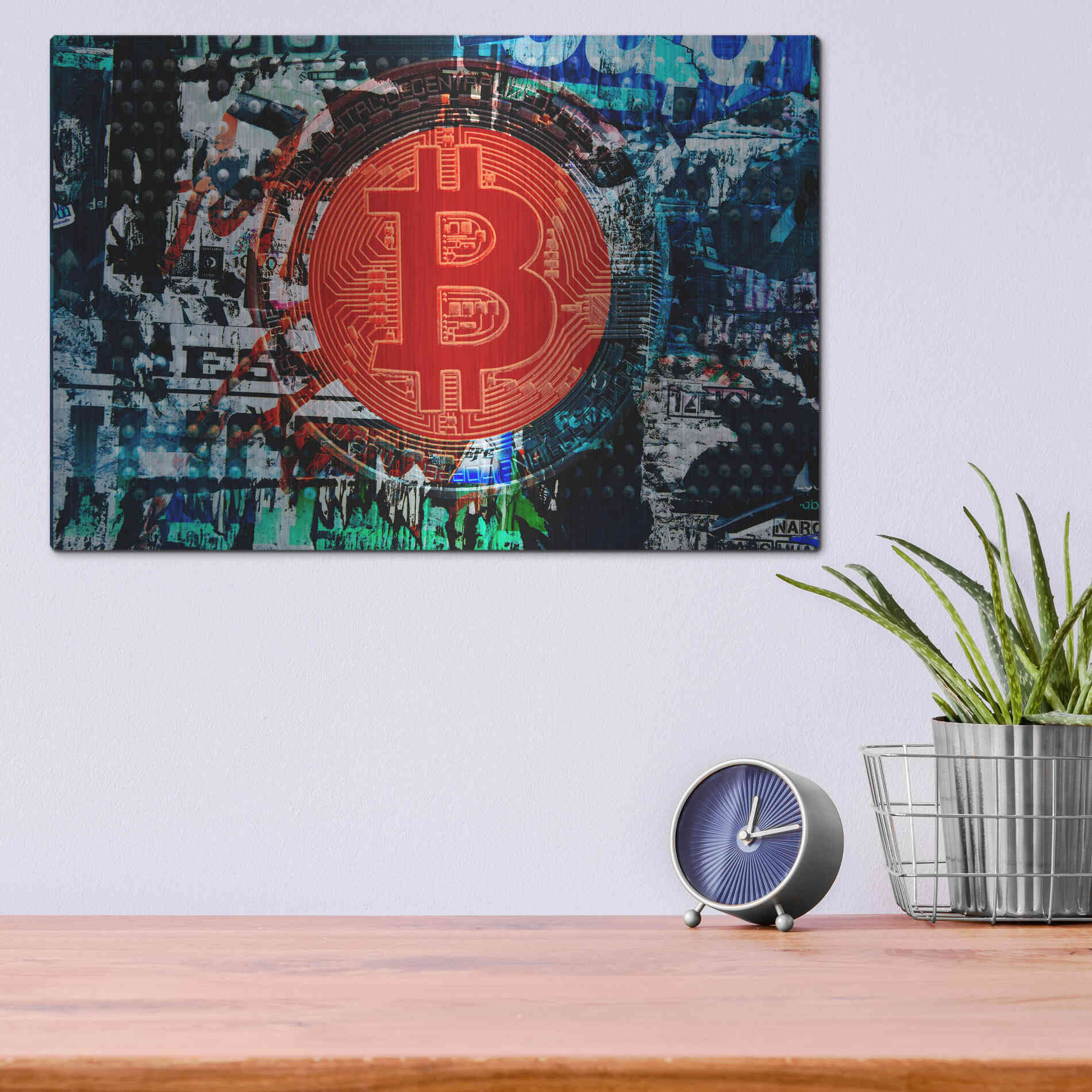 Luxe Metal Art 'Bitcoin Graffiti 1' by Irena Orlov, Metal Wall Art,16x12