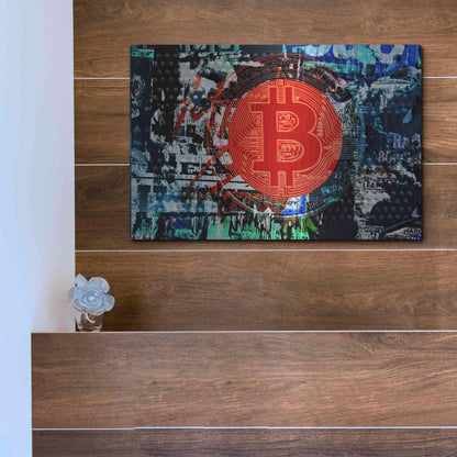 Luxe Metal Art 'Bitcoin Graffiti 1' by Irena Orlov, Metal Wall Art,16x12