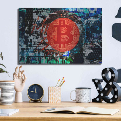 Luxe Metal Art 'Bitcoin Graffiti 1' by Irena Orlov, Metal Wall Art,16x12