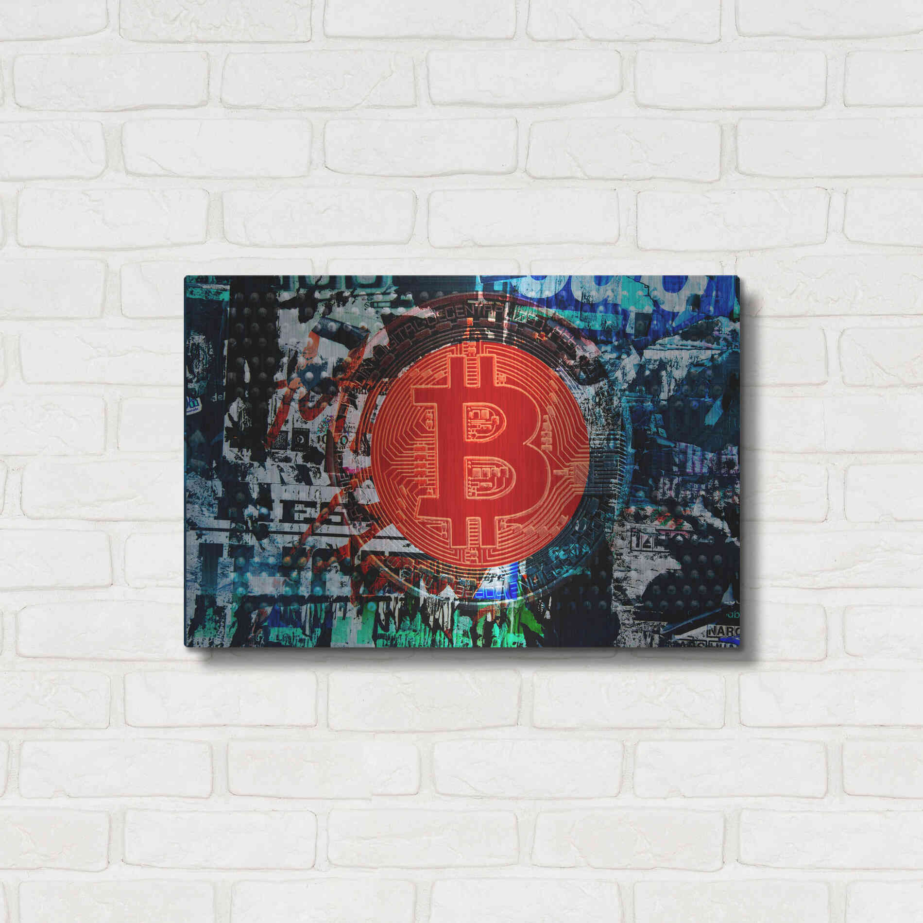 Luxe Metal Art 'Bitcoin Graffiti 1' by Irena Orlov, Metal Wall Art,24x16