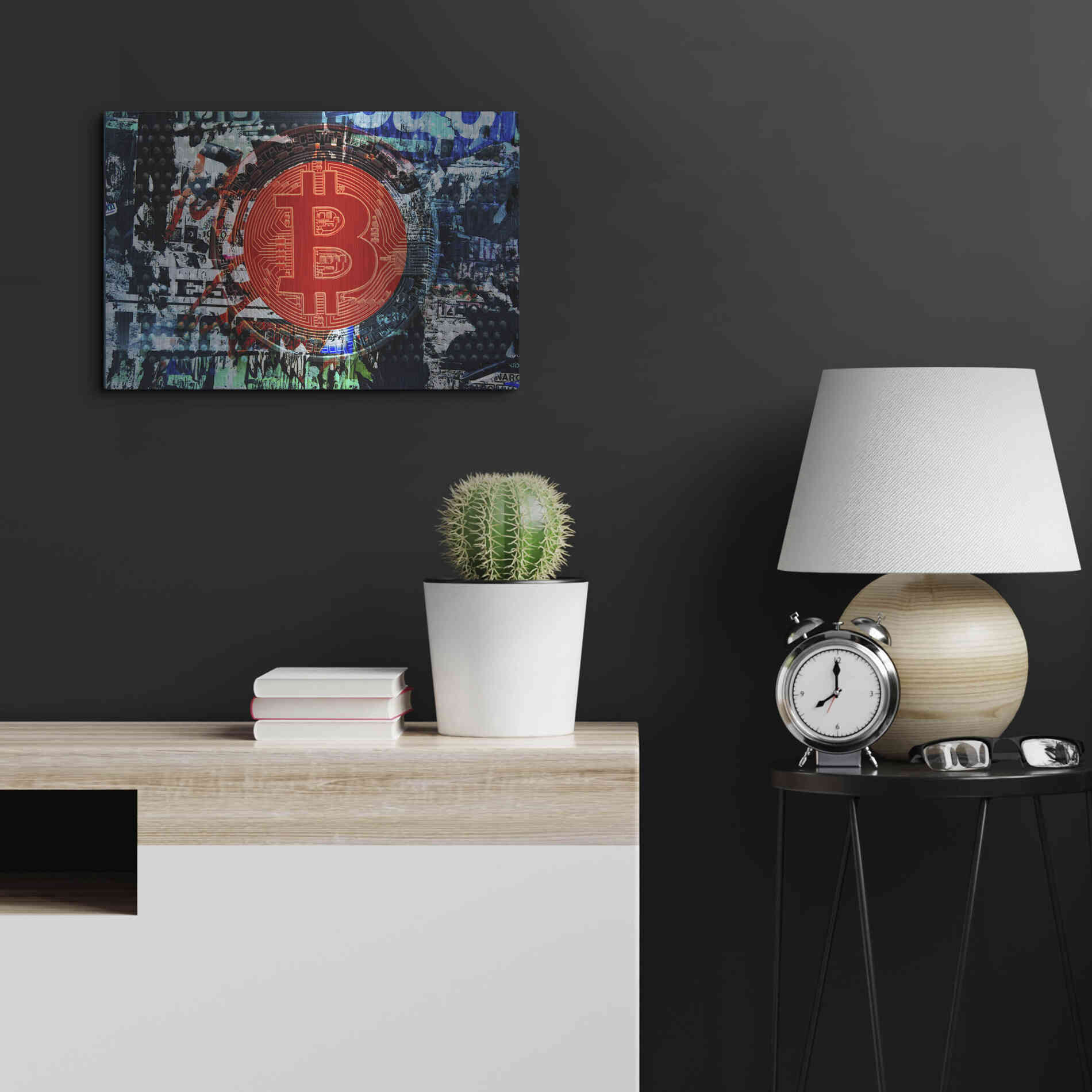 Luxe Metal Art 'Bitcoin Graffiti 1' by Irena Orlov, Metal Wall Art,24x16