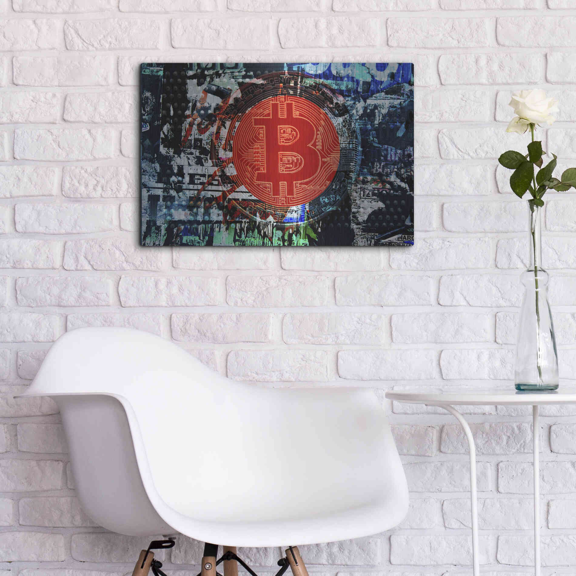 Luxe Metal Art 'Bitcoin Graffiti 1' by Irena Orlov, Metal Wall Art,24x16