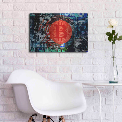 Luxe Metal Art 'Bitcoin Graffiti 1' by Irena Orlov, Metal Wall Art,24x16