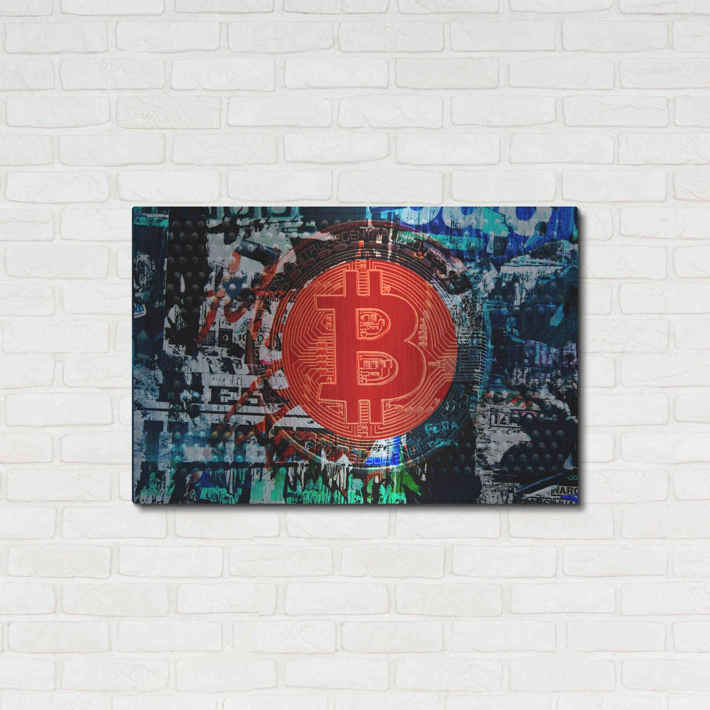 Luxe Metal Art 'Bitcoin Graffiti 1' by Irena Orlov, Metal Wall Art,36x24