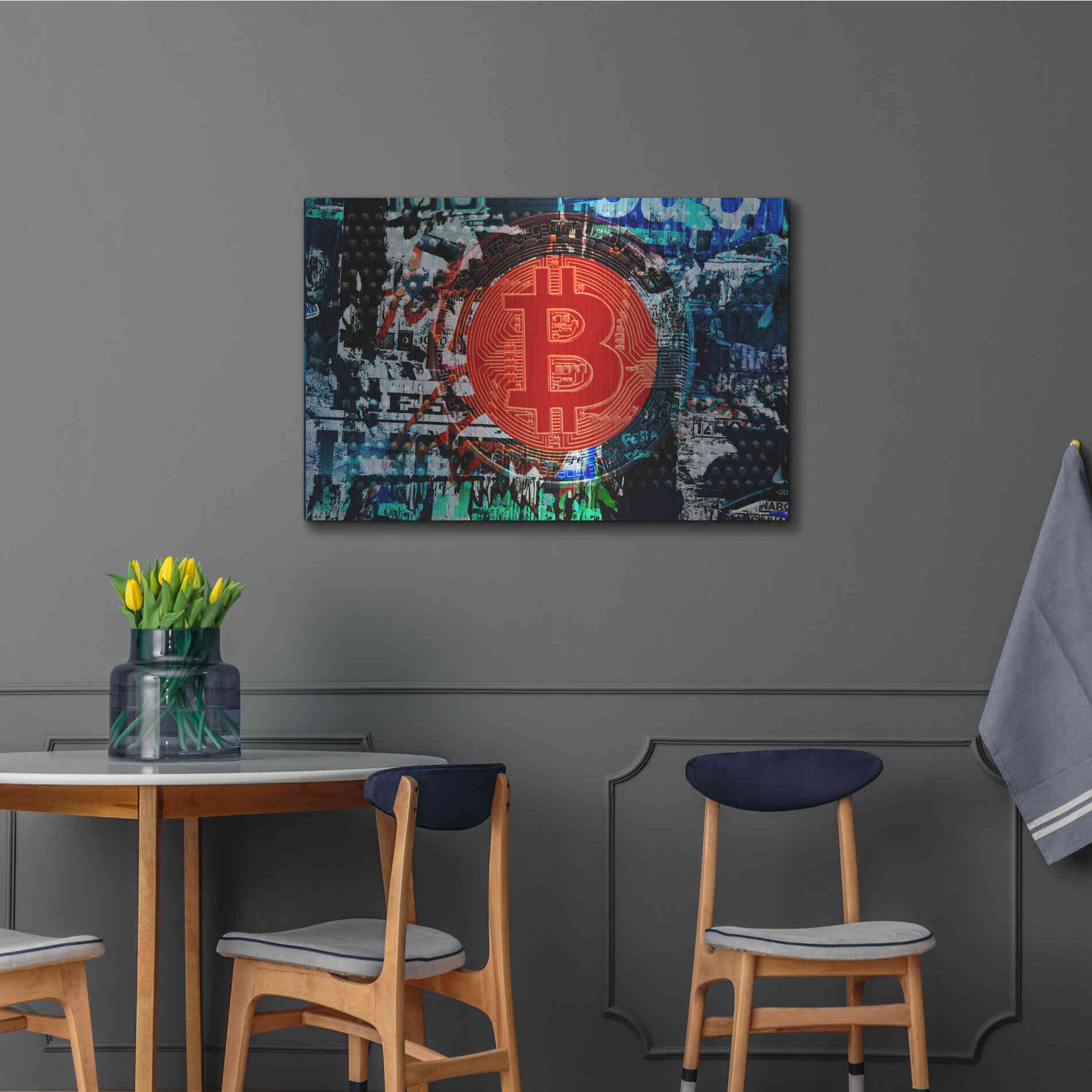 Luxe Metal Art 'Bitcoin Graffiti 1' by Irena Orlov, Metal Wall Art,36x24