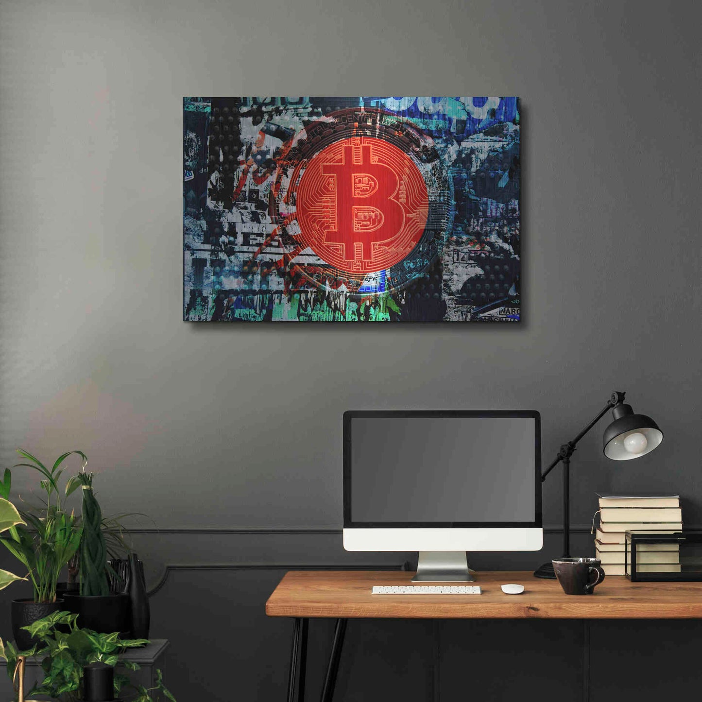Luxe Metal Art 'Bitcoin Graffiti 1' by Irena Orlov, Metal Wall Art,36x24