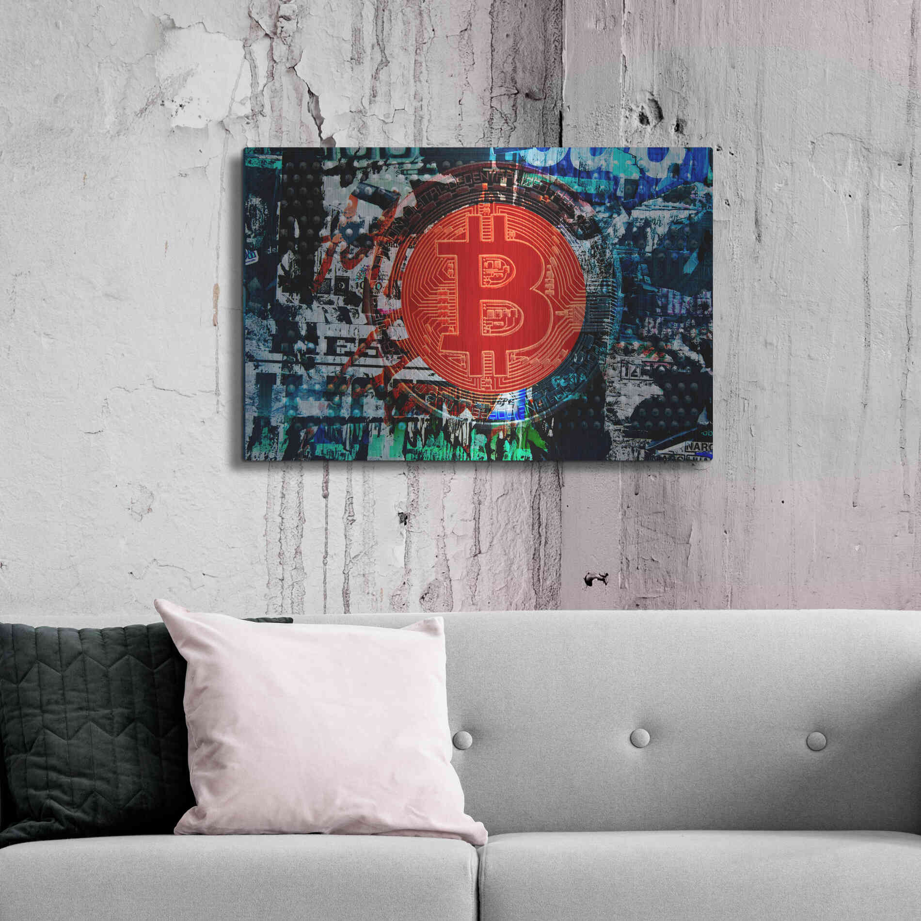 Luxe Metal Art 'Bitcoin Graffiti 1' by Irena Orlov, Metal Wall Art,36x24