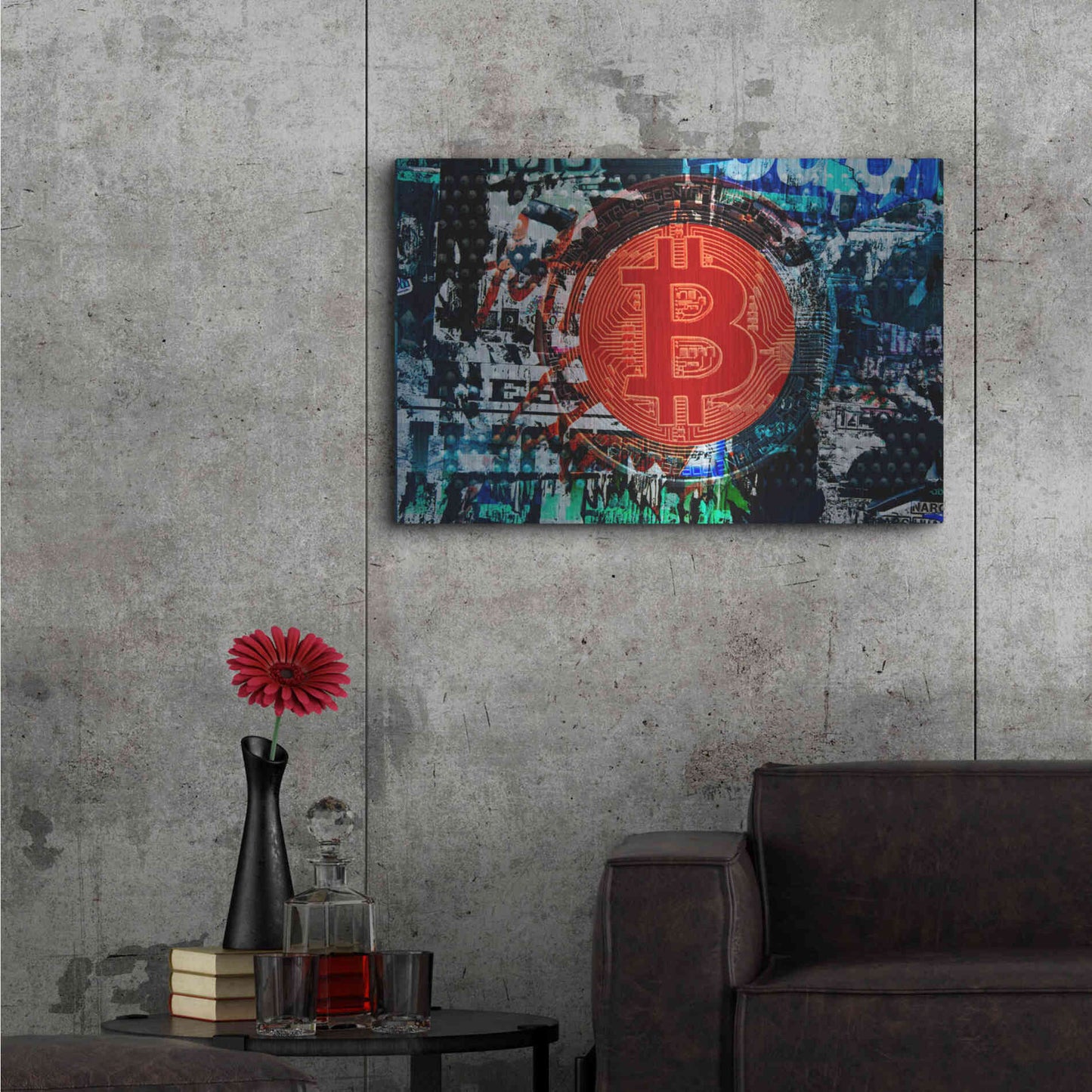 Luxe Metal Art 'Bitcoin Graffiti 1' by Irena Orlov, Metal Wall Art,36x24